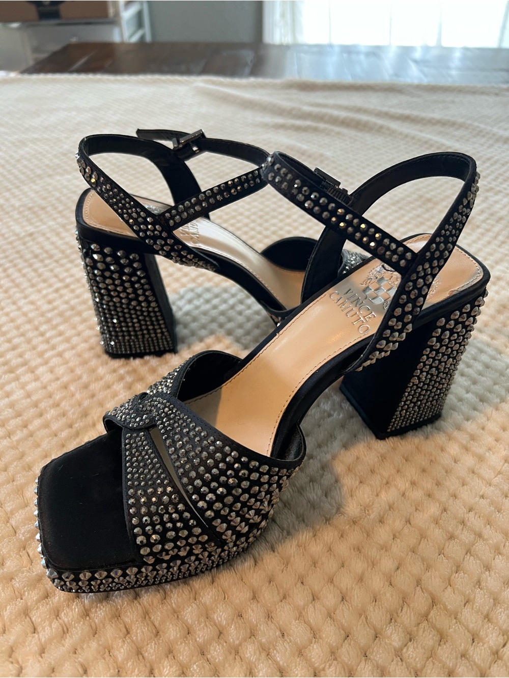 Vince Camuto Black Studded Block Heels